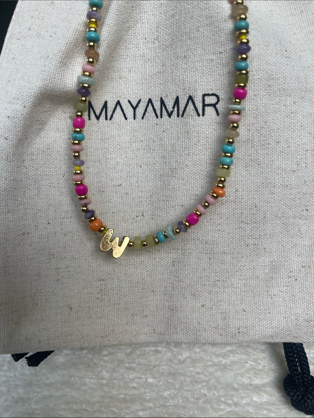 ‘W’ Initial Pendant - Multicolor Beaded Necklace with Gold - Women's Jewelry